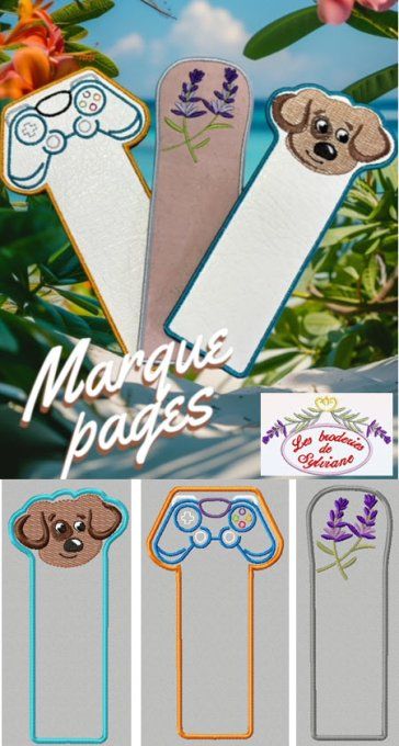 Lot de 3 Marque page chien, manette, lavande