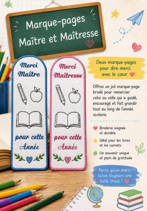 Marque page Maitre Maitresse, Merci et porte clé